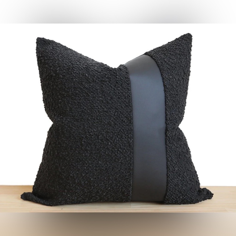 Coterie Brooklyn Caruso, All Black, Boucle pillow cover size 20”x20” set of two - Picture 1 of 8